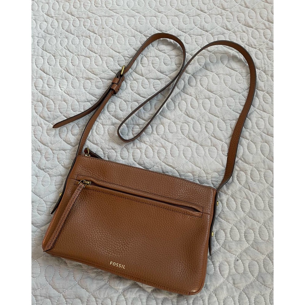 Fossil Gemma Brown Pebbled Leather Crossbody Handbag